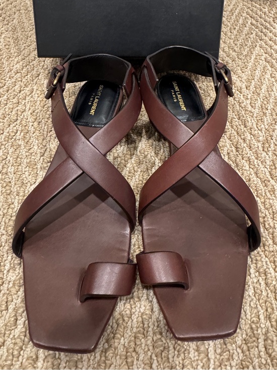 Saint Laurent Shoes - Saint Laurent Hiandra Brown Leather Gladiator Flat Sandals 38.5 EU w/ Box